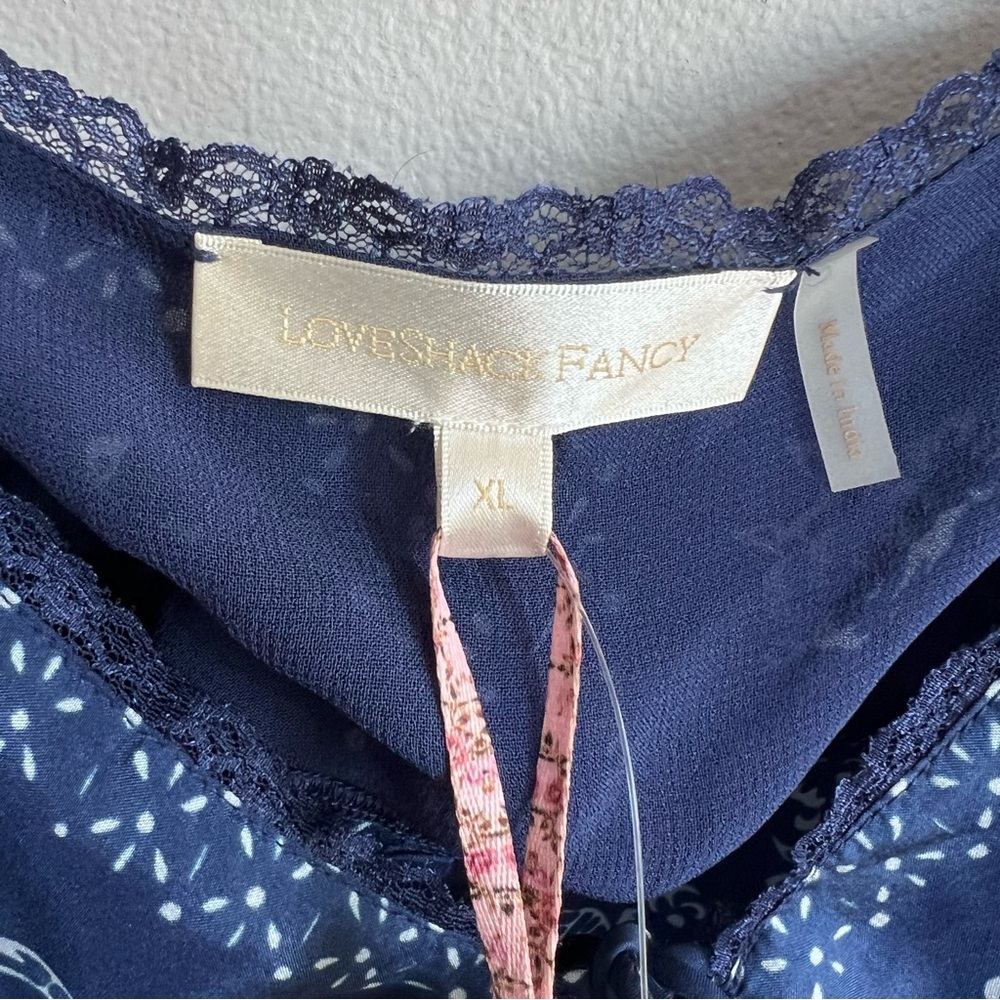 NWT LoveShackFancy Tivelo Top Bandana Print Silk Navy White XL - Picture 7 of 12